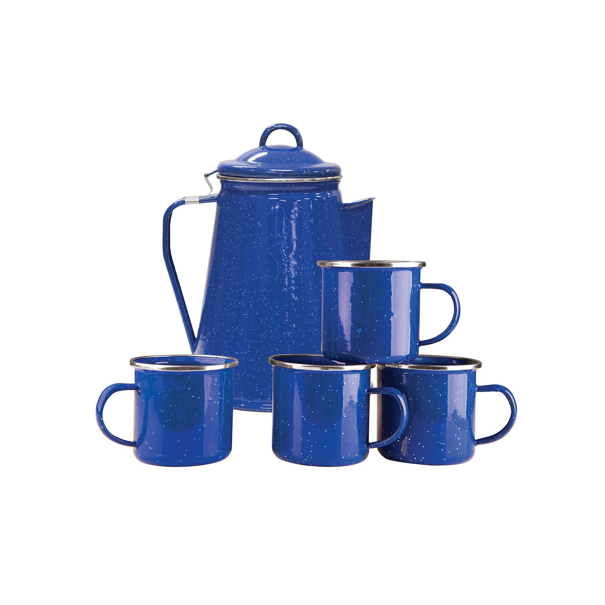 Stansport Enamel 8-Cup Coffee Percolator & Mug Set, Blue