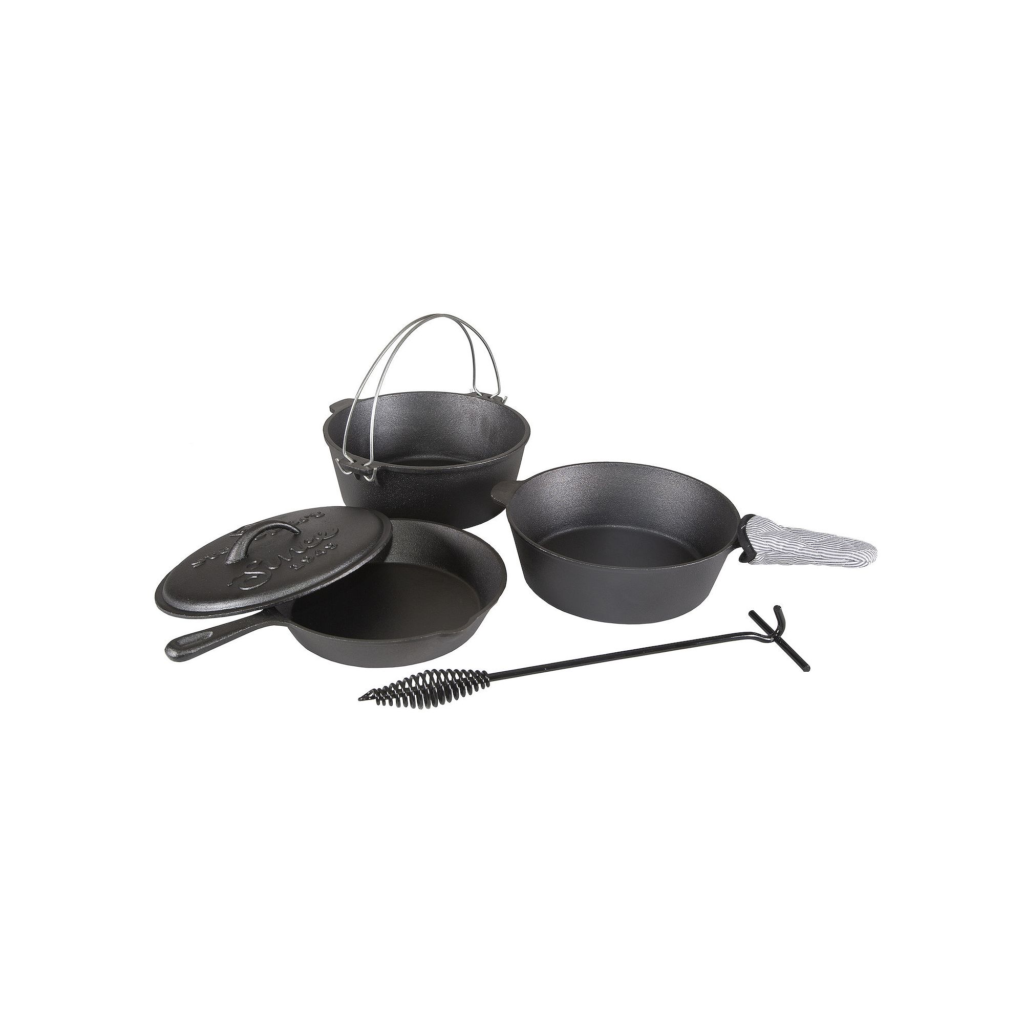 Stansport Preseasoned Cast Iron Cookware Set (5-Piece), Black