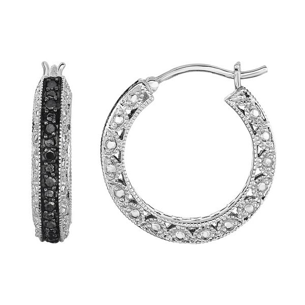 Sterling Silver 1/2 Carat T.W. Black Diamond Hoop Earrings