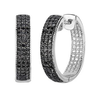 Sterling Silver 1/2 Carat T.W. Black Diamond Inside-Out Hoop Earrings