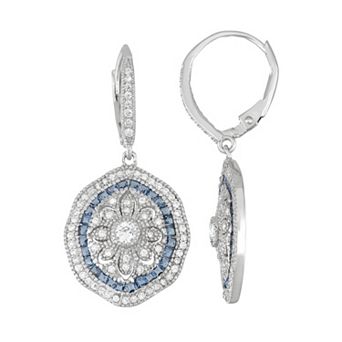 Sterling Silver Cubic Zirconia Flower Drop Earrings