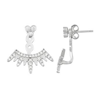 Sterling Silver Cubic Zirconia Crown Ear Jacket Earrings