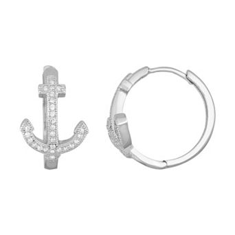 Sterling Silver Cubic Zirconia Anchor Hoop Earrings