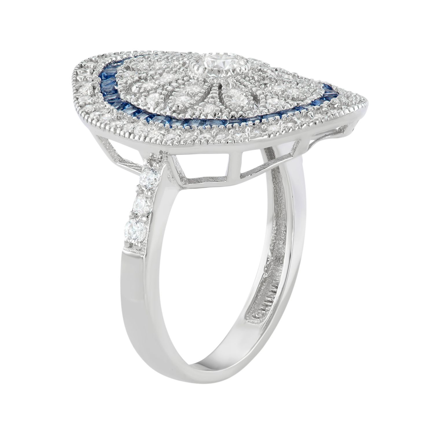 ST.REGION Blue Cubic Zirconia & Silver-Plated Flower Ring – Size 10, Enamel Detail - View #10