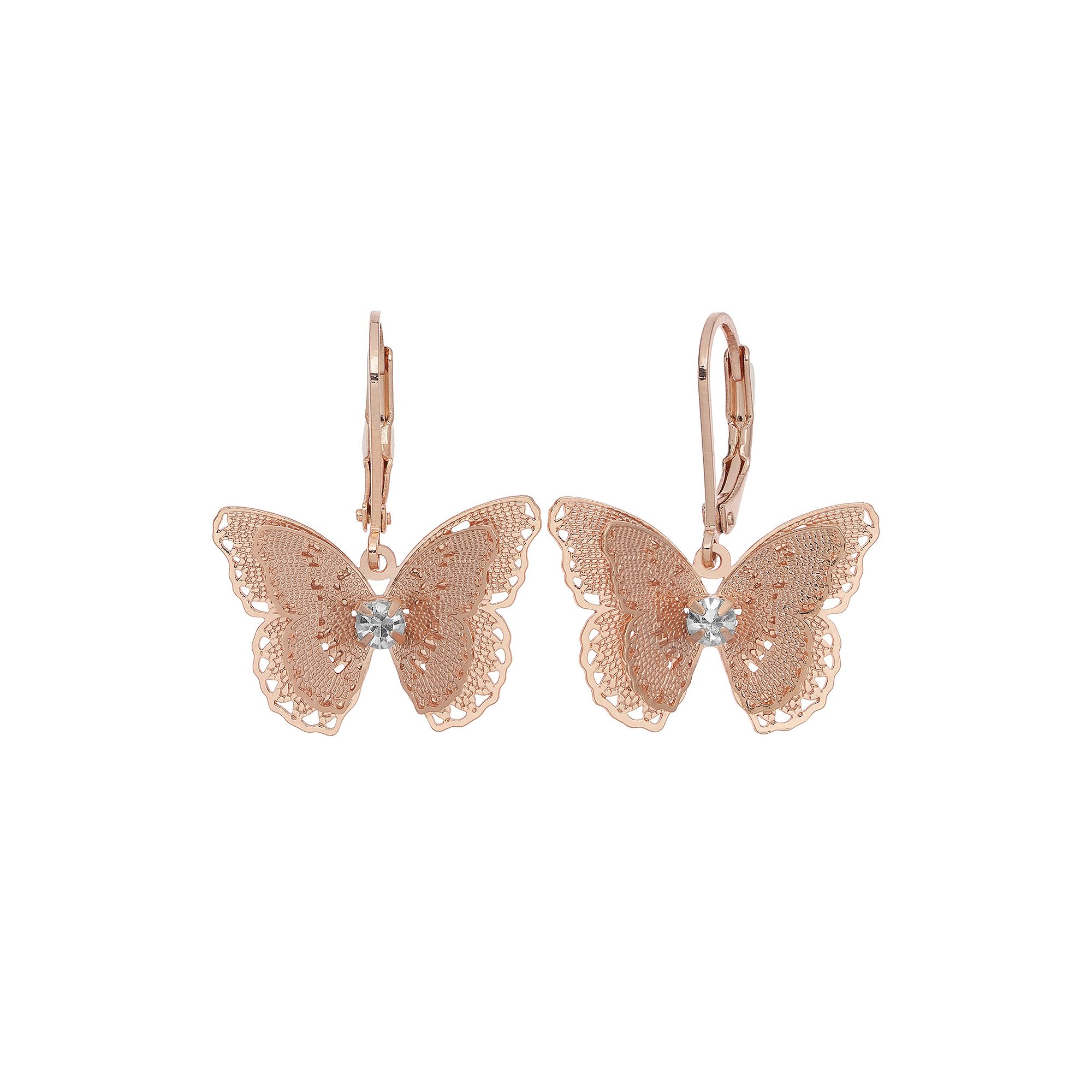 LC Lauren Conrad Butterfly Drop Earrings, Womens, Pink Tone