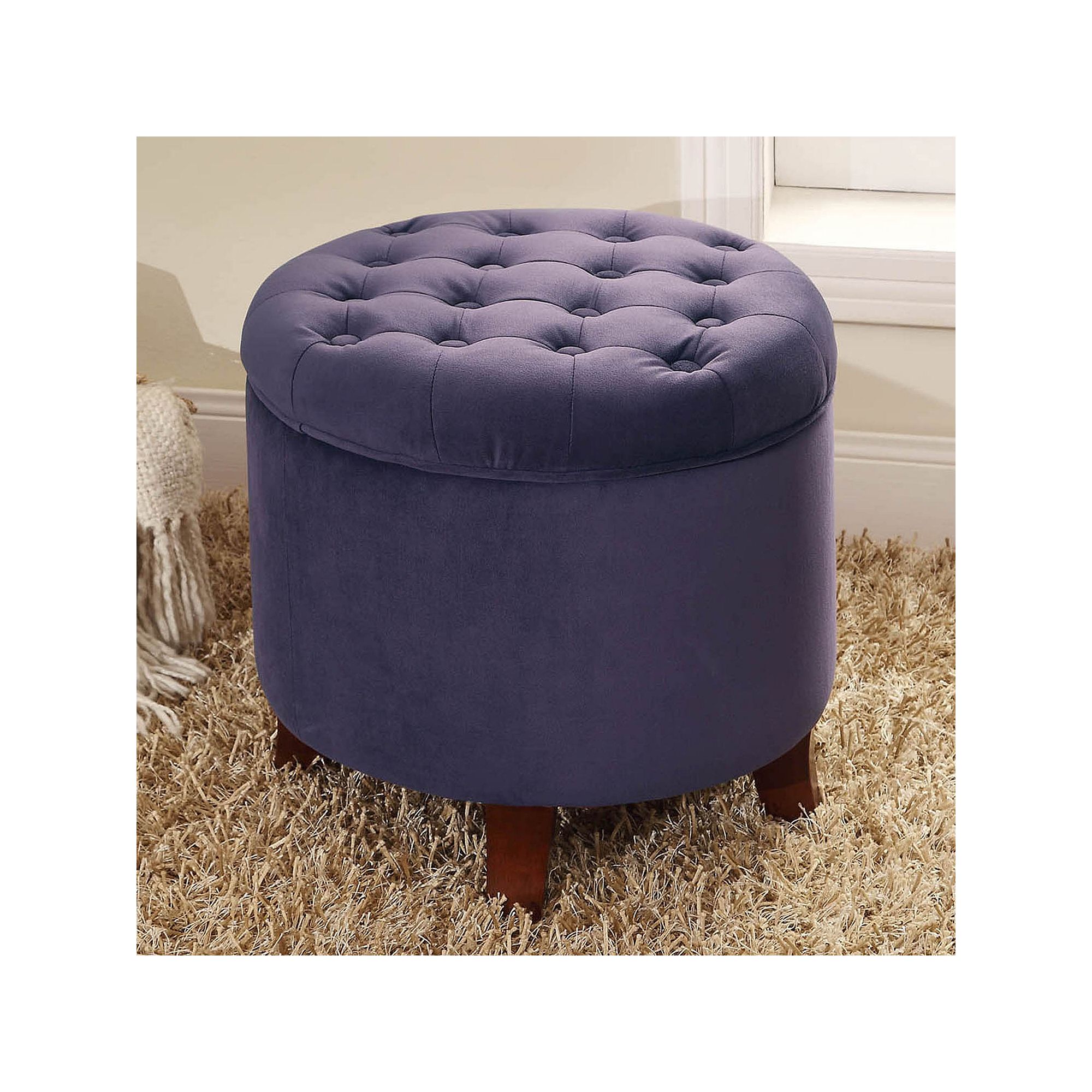 HomePop Tufted Storage Ottoman, Aubergine Velvet