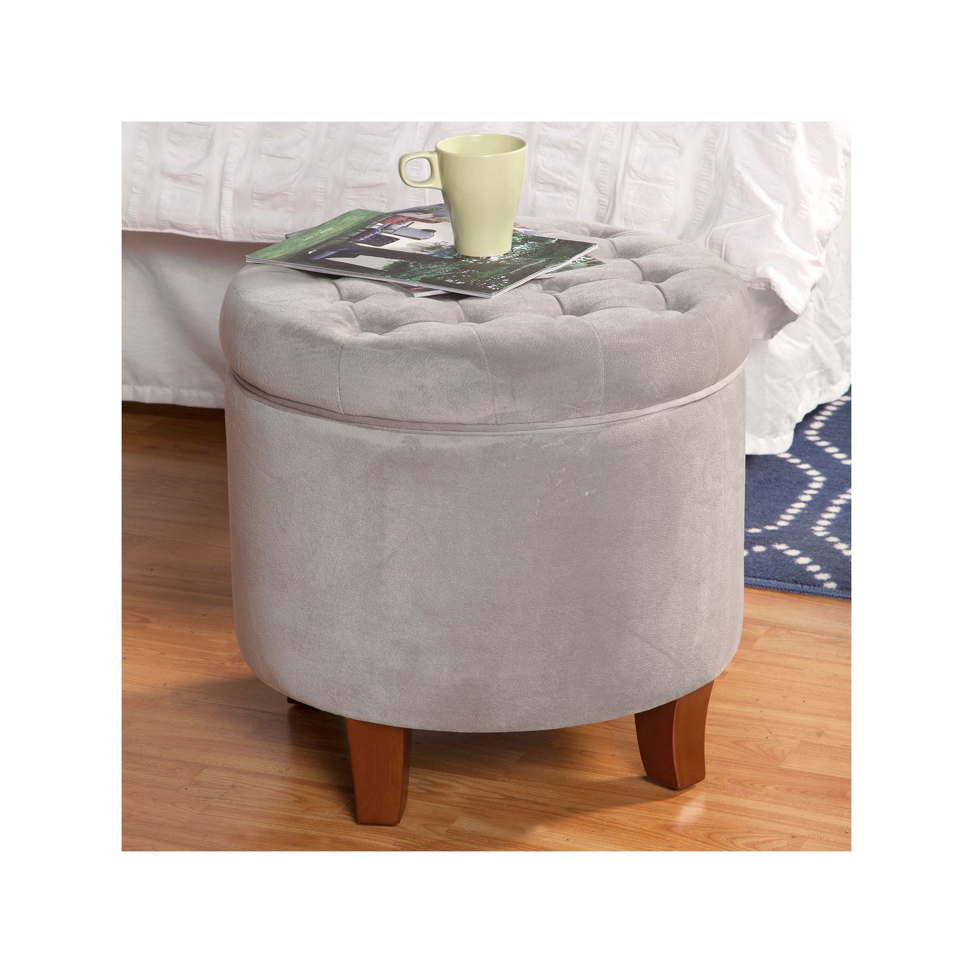 HomePop Tufted Storage Ottoman, Dove Velvet