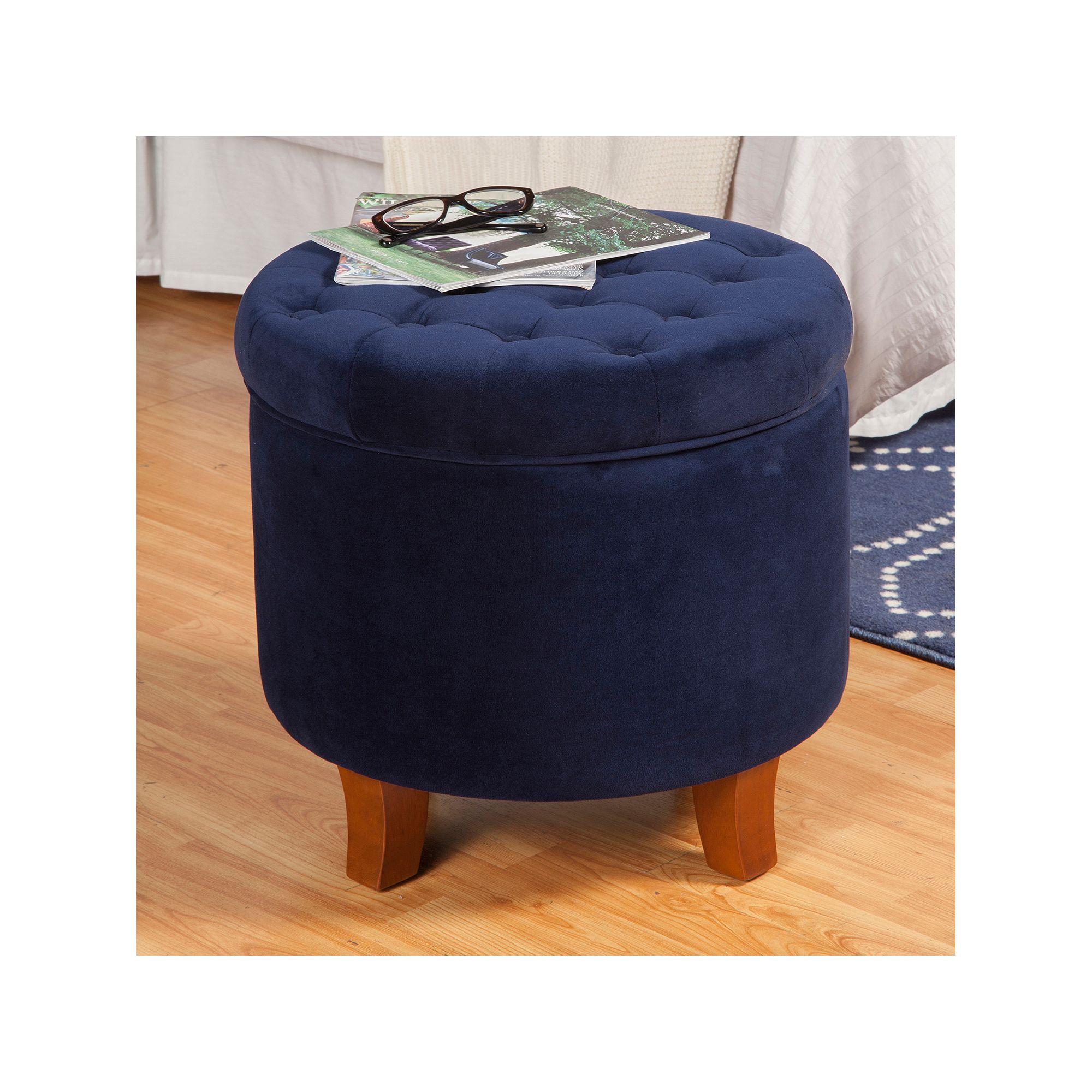 HomePop Tufted Storage Ottoman, Ink Velvet
