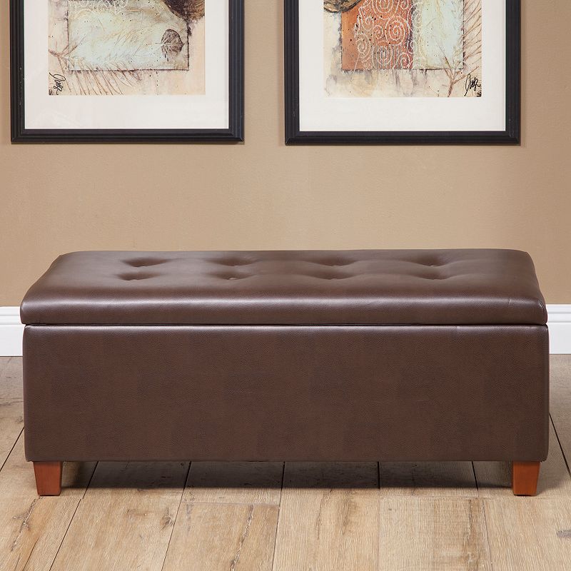 HomePop Faux Leather Tufted Storage Bench, Brown