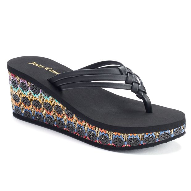 Juicy Couture Women's Braided Straw Wedge Flip-Flops