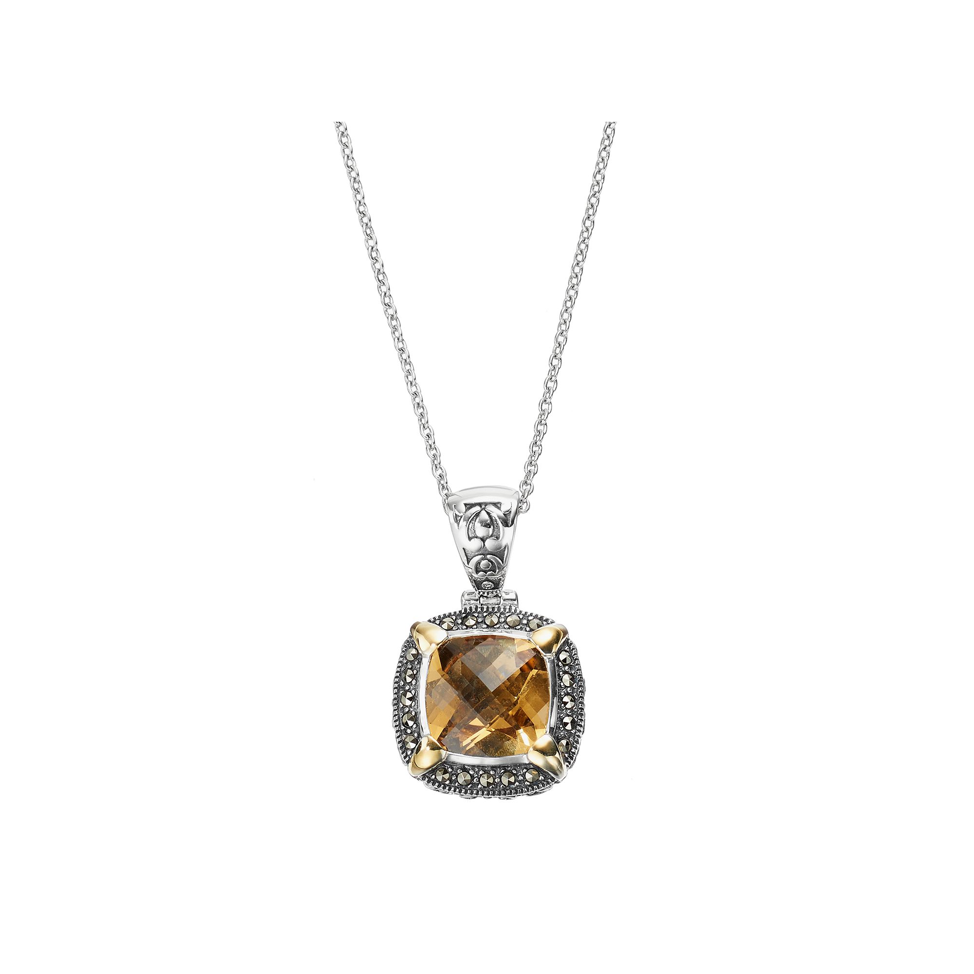 Lavish by TJM Sterling Silver Yellow Quartz & Marcasite Halo Pendant, Wome