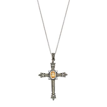 Lavish by TJM Sterling Silver Citrine & Marcasite Cross Pendant