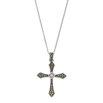 Lavish by TJM Sterling Silver Amethyst & Marcasite Cross Pendant