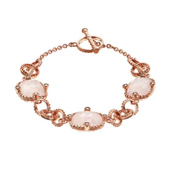 Lavish by TJM 18k Rose Gold Over Silver Rose Quartz & Marcasite Bracelet