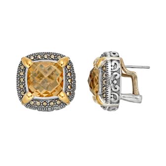 Lavish by TJM Sterling Silver Yellow Quartz & Marcasite Halo Stud Earrings