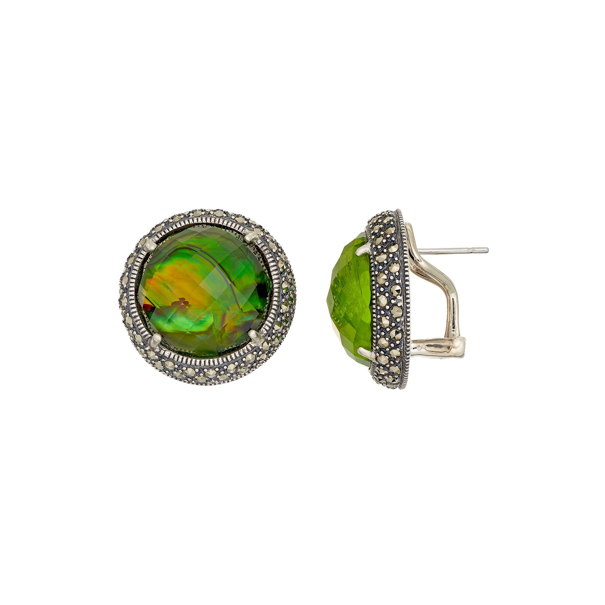 Lavish by TJM Sterling Silver Abalone Doublet & Marcasite Earrings, Womens