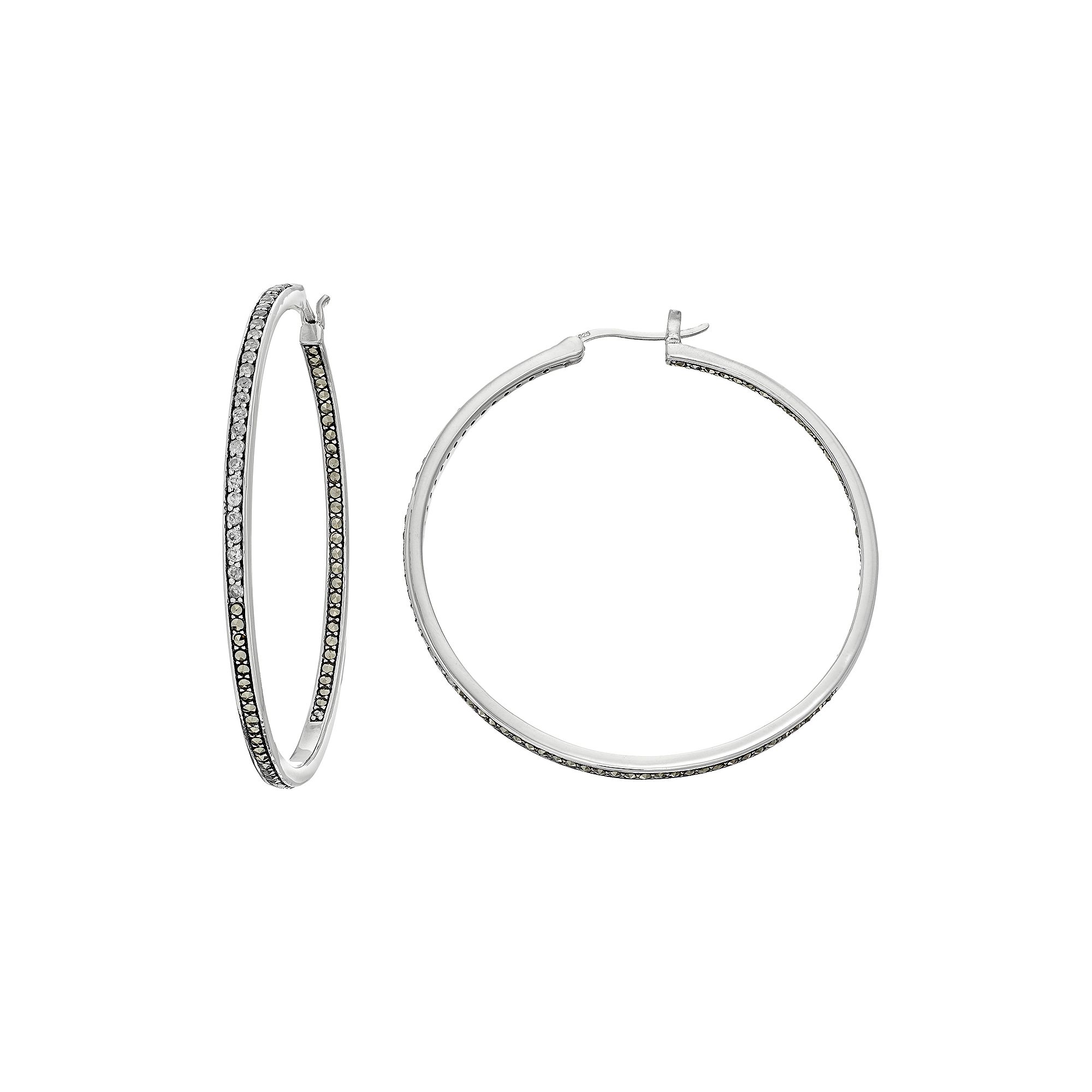 Lavish by TJM Sterling Silver White Topaz & Marcasite Hoop Earrings, Women