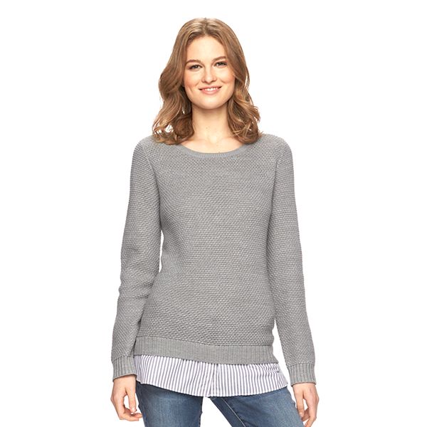 Women's AB Studio Solid Mock-Layer Crewneck Sweater