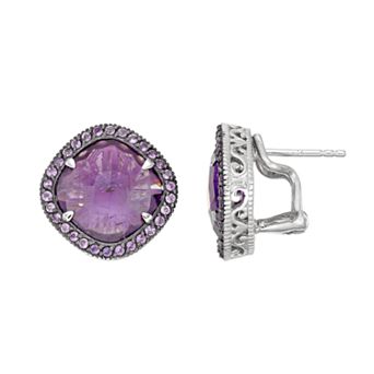 SIRI USA by TJM Sterling Silver Amethyst Halo Stud Earrings