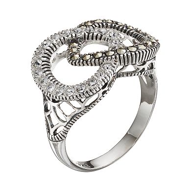 Lavish by TJM Sterling Silver Marcasite & Crystal Teardrop Ring