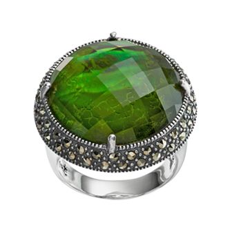 Lavish by TJM Sterling Silver Abalone Doublet & Marcasite Halo Ring