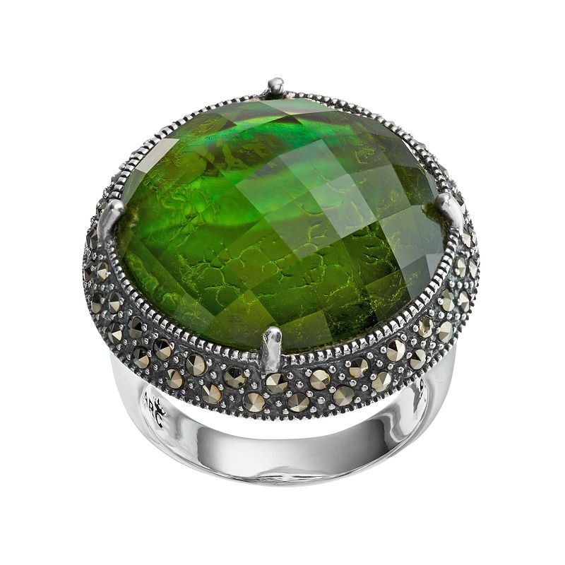 Lavish by TJM Sterling Silver Abalone Doublet & Marcasite Halo Ring, Women