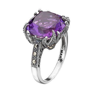 Lavish by TJM Sterling Silver Lab-Created Amethyst & Marcasite Ring