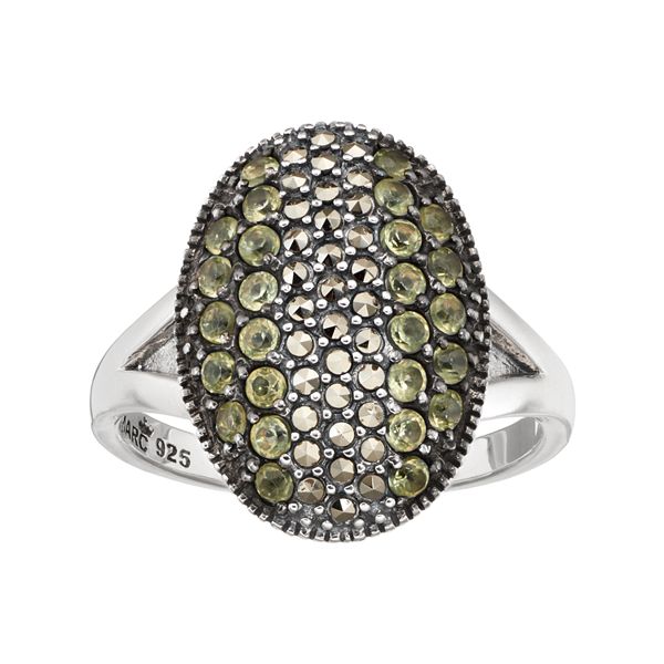 Lavish by TJM Sterling Silver Peridot & Marcasite Oval Ring