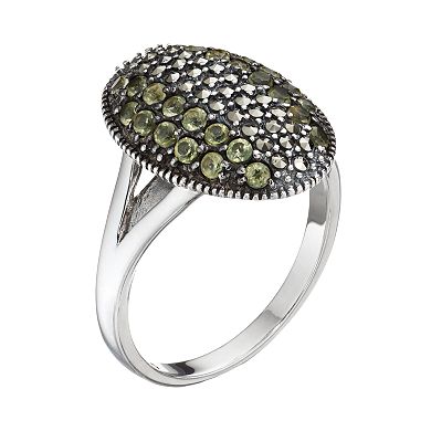 Lavish by TJM Sterling Silver Peridot & Marcasite Oval Ring