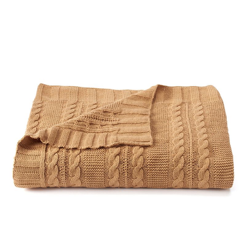 VCNY Dublin Cable Knit Throw, Brown