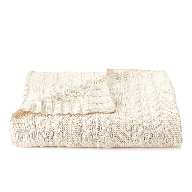 VCNY Dublin Cable Knit Throw, White