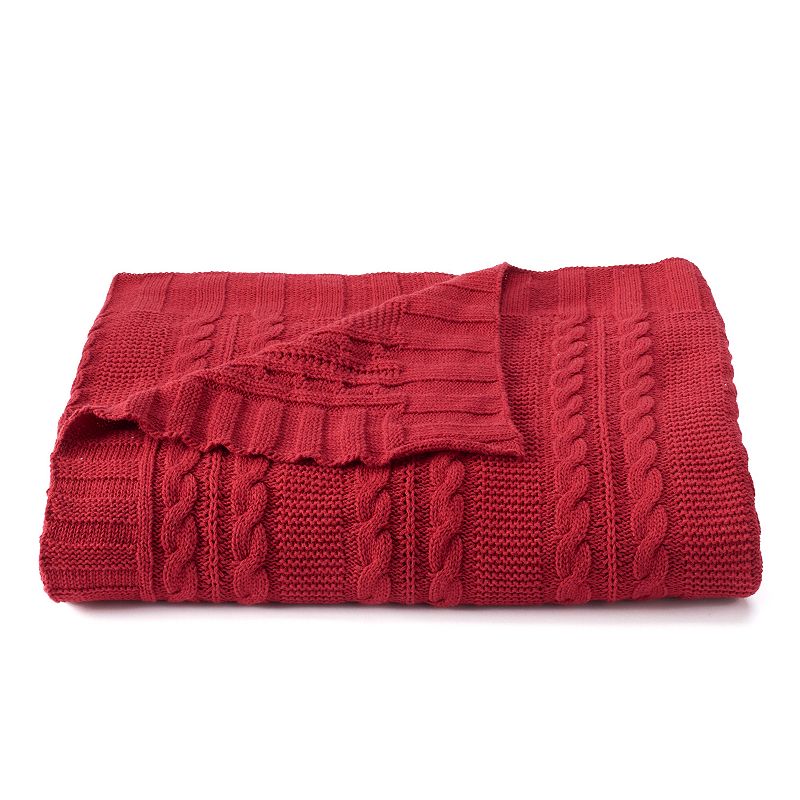 VCNY Dublin Cable Knit Throw, Red