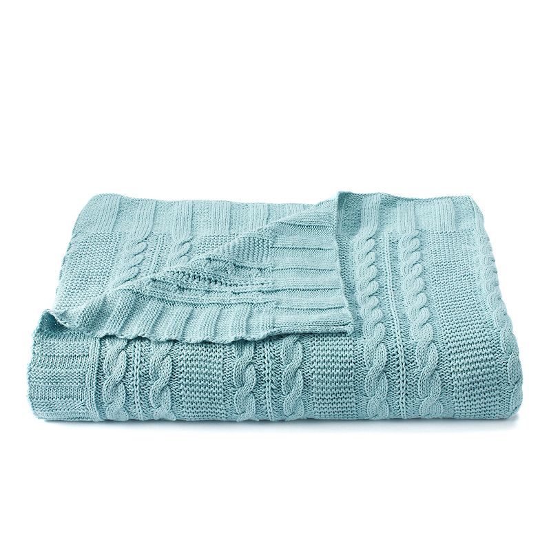 VCNY Dublin Cable Knit Throw, Blue