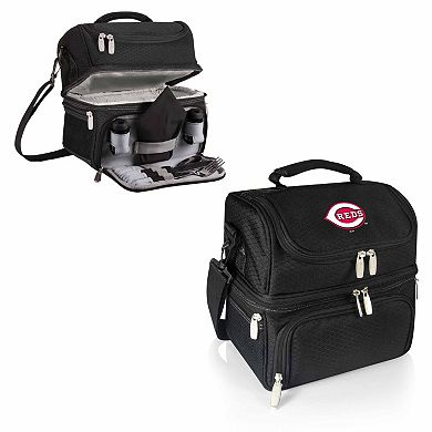 Picnic Time Cincinnati Reds Black Pranzo 7-Piece Insulated Cooler Lunch Tote Set