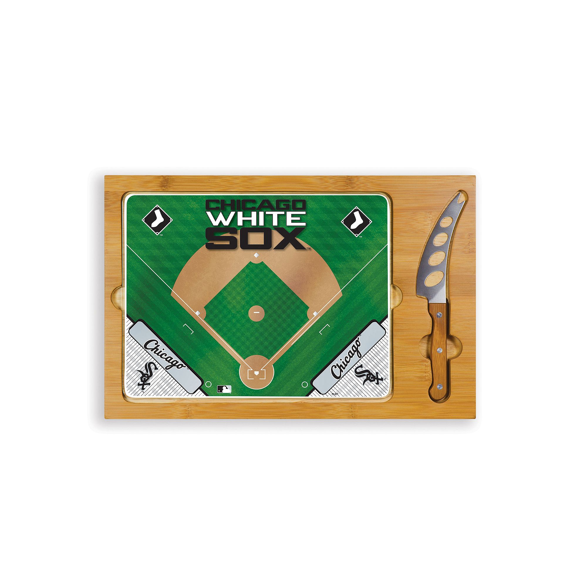 Picnic Time Chicago White Sox Icon Rectangular Cutting Board Gift Set, Brow