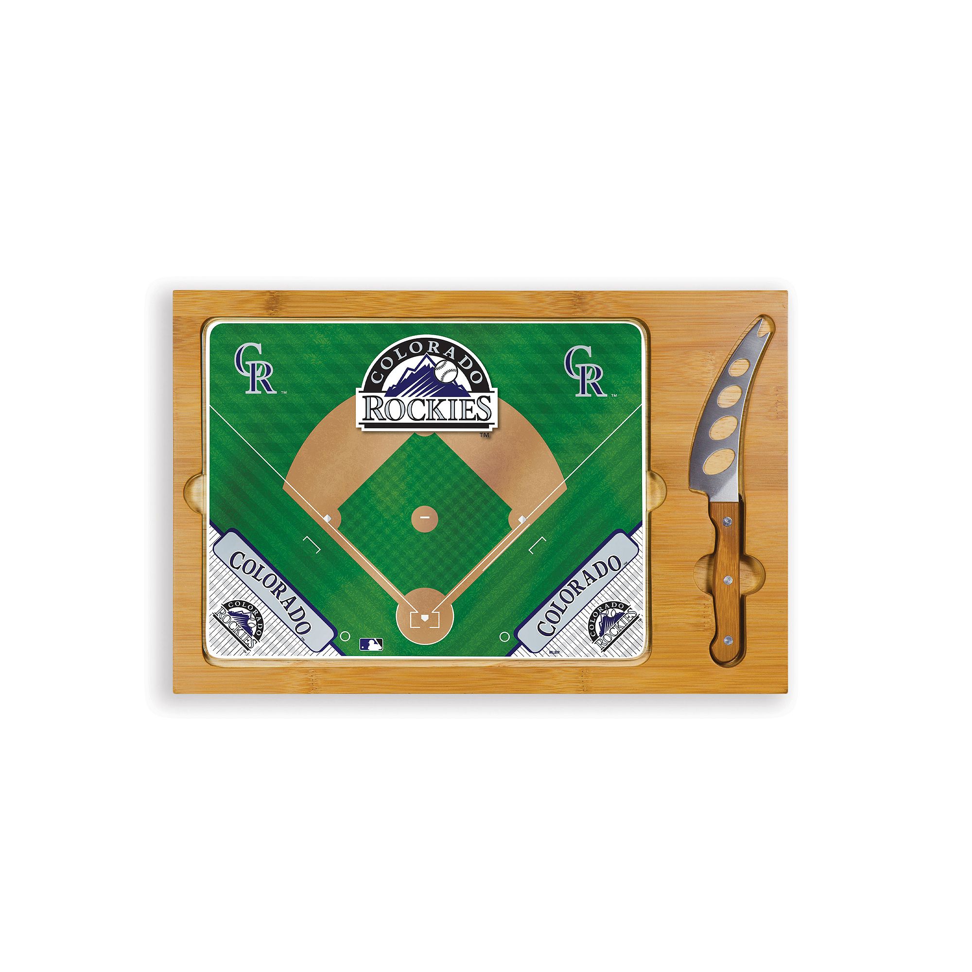 Picnic Time Colorado Rockies Icon Rectangular Cutting Board Gift Set, Brown