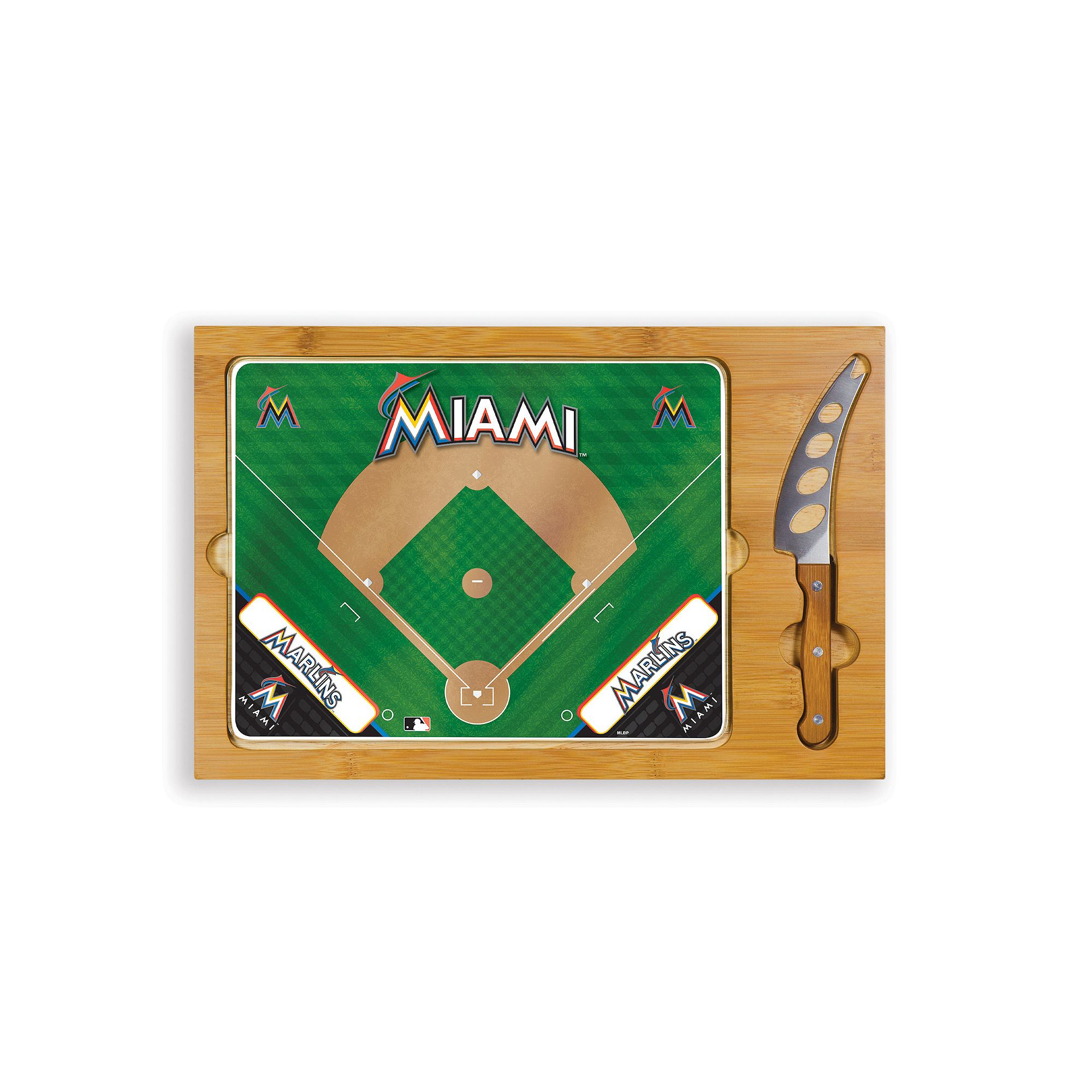 Picnic Time Miami Marlins Icon Rectangular Cutting Board Gift Set, Brown