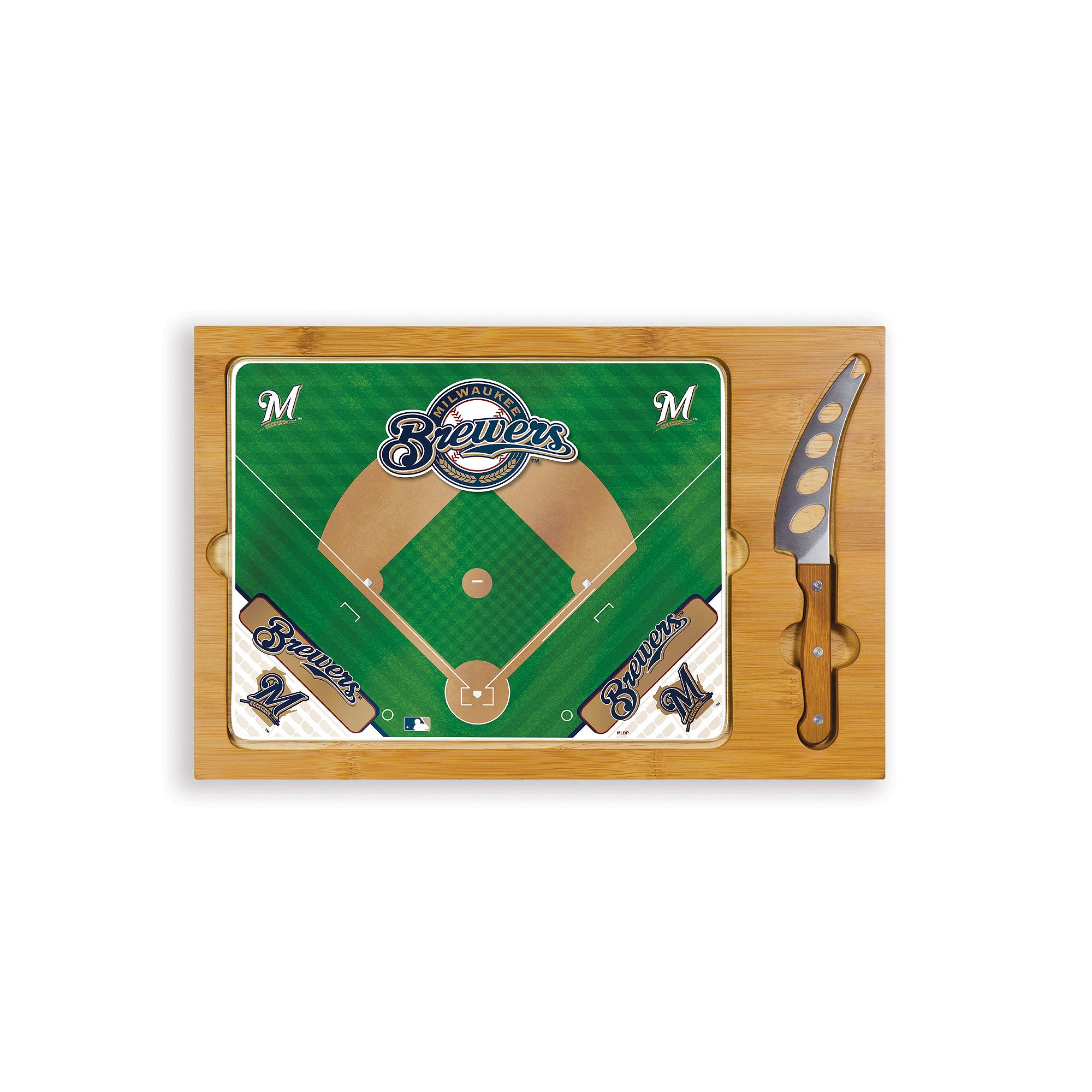 Picnic Time Milwaukee Brewers Icon Rectangular Cutting Board Gift Set, Brow