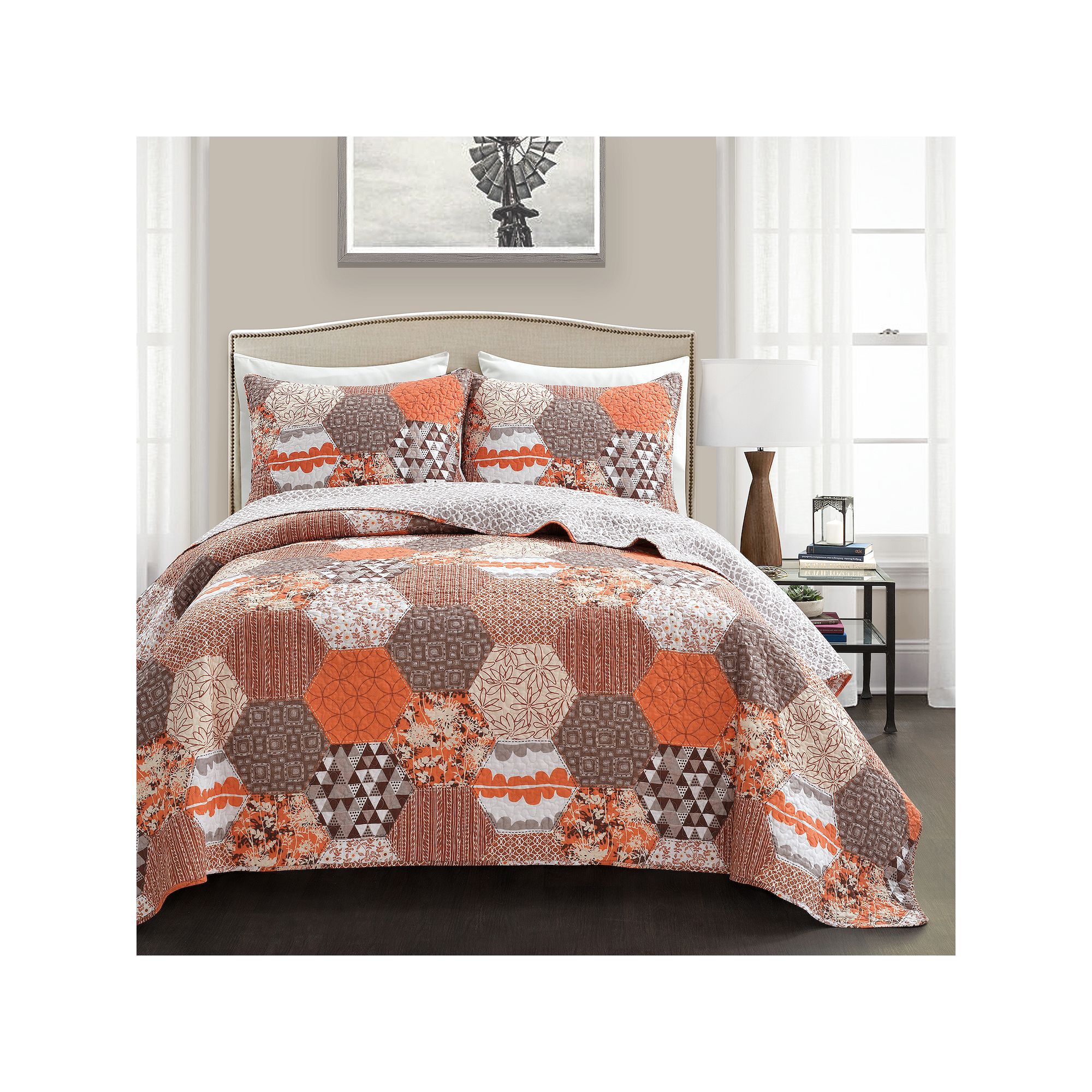 Lush Decor Briley Quilt Set, Orange