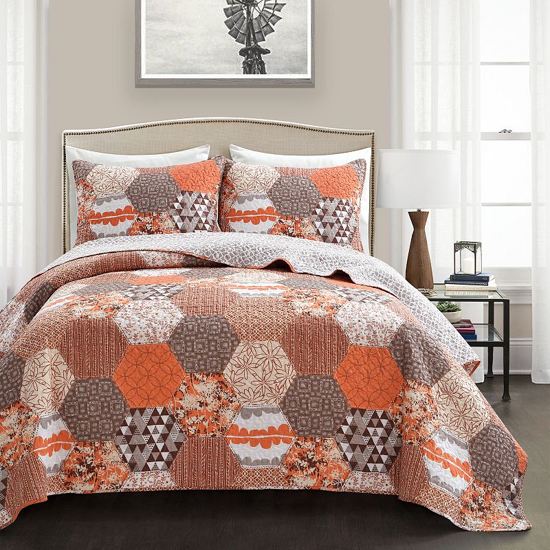 Lush Decor Briley Quilt Set, Orange, King