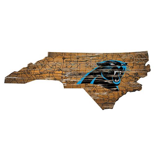 Carolina Panthers Distressed 24 x 24 State Wall Art