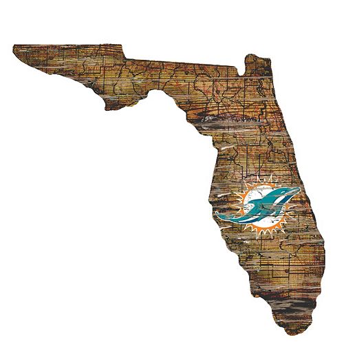 Miami Dolphins Distressed 24 x 24 State Wall Art