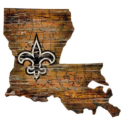 New Orleans Saints Distressed 24 x 24 State Wall Art