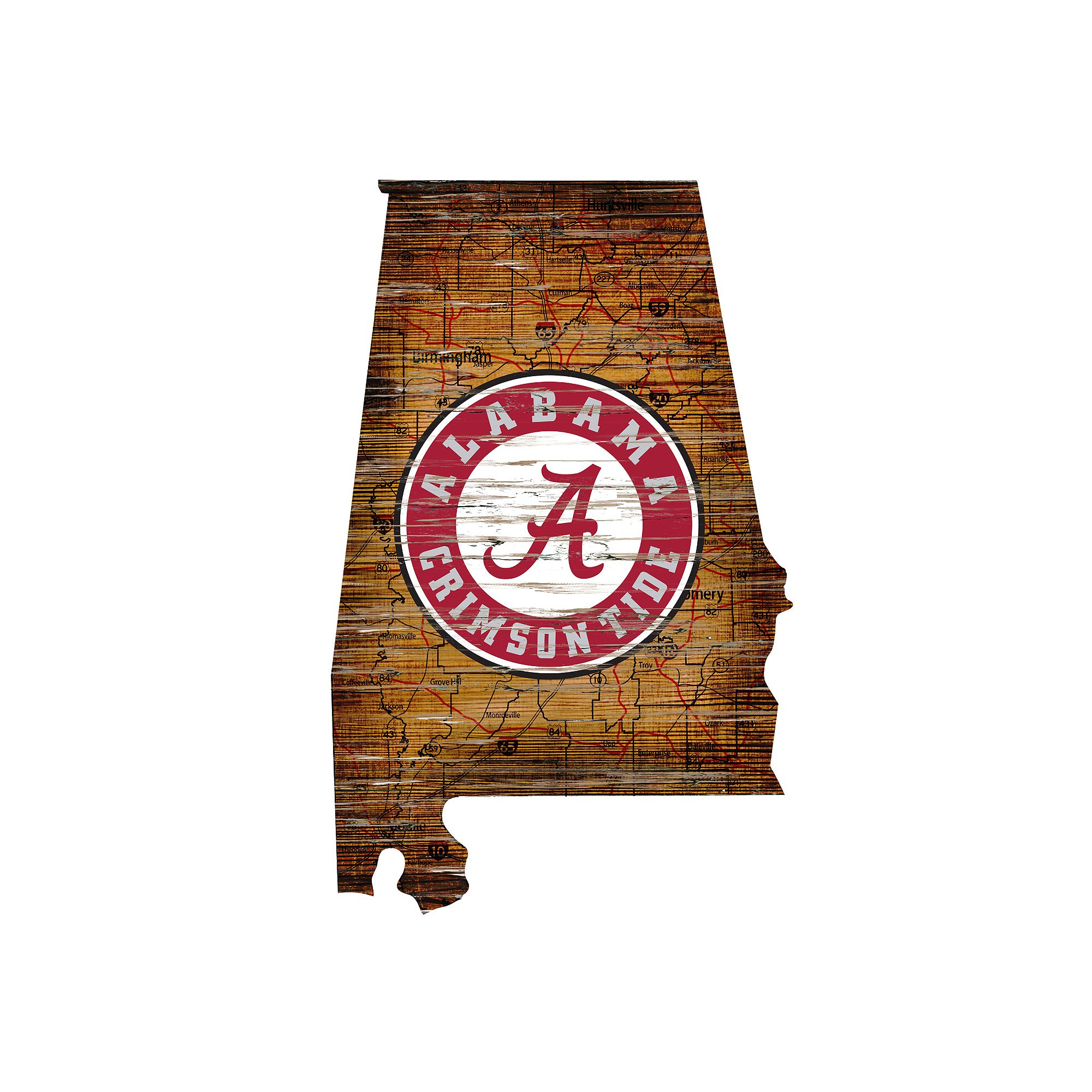 Alabama Crimson Tide Distressed 24 x 24 State Wall Art, Team