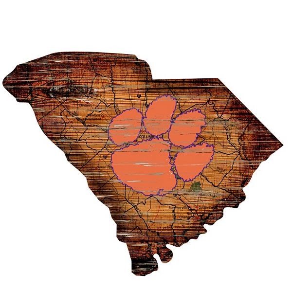 Clemson Tigers Distressed 24 X 24 State Wall Art