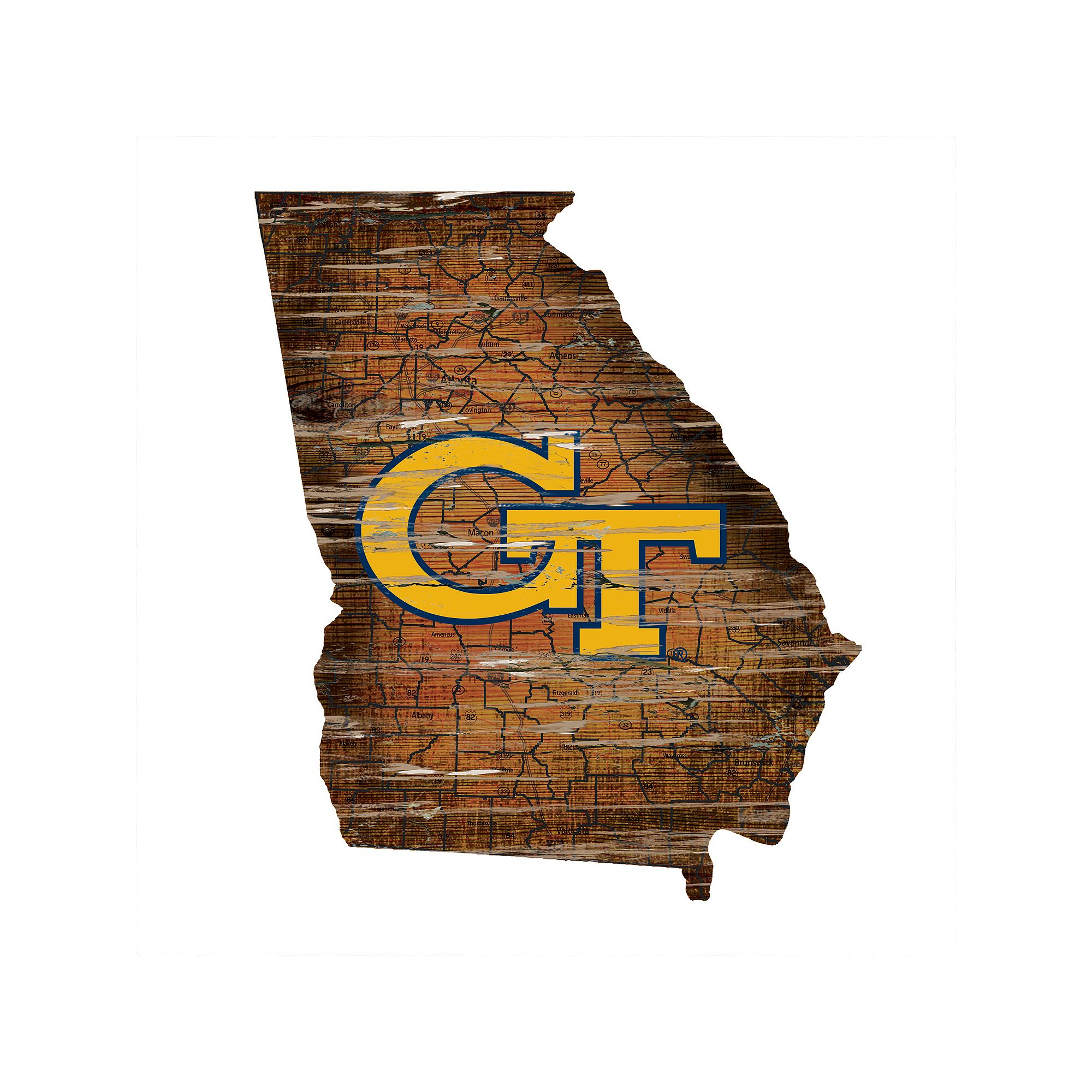 Georgia Tech Yellow Jackets Distressed 24 x 24 State Wall Art, Team
