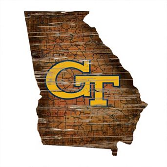 Georgia Tech Yellow Jackets Distressed 24" x 24" State Wall Art