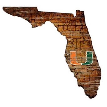 Miami Hurricanes Distressed 24" x 24" State Wall Art