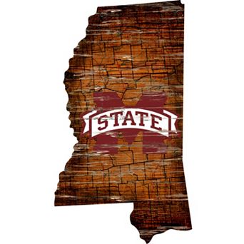 Mississippi State Bulldogs Distressed 24" x 24" State Wall Art