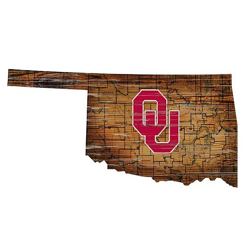 Oklahoma Sooners Distressed 24 x 24 State Wall Art